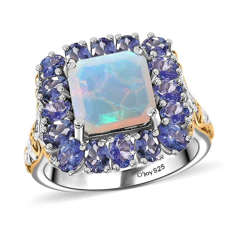 Premium Ethiopian Welo Opal and Multi Gemstone 5.50 ctw Moonlit Garden Ring in 18K Vermeil YG and Rhodium Over Sterling Silver (Size 10.0)