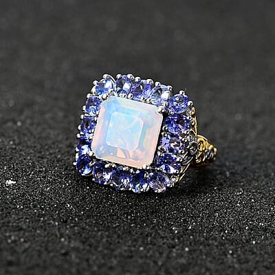 Premium Ethiopian Welo Opal and Multi Gemstone 5.50 ctw Moonlit Garden Ring in 18K Vermeil YG and Rhodium Over Sterling Silver (Size 10.0)