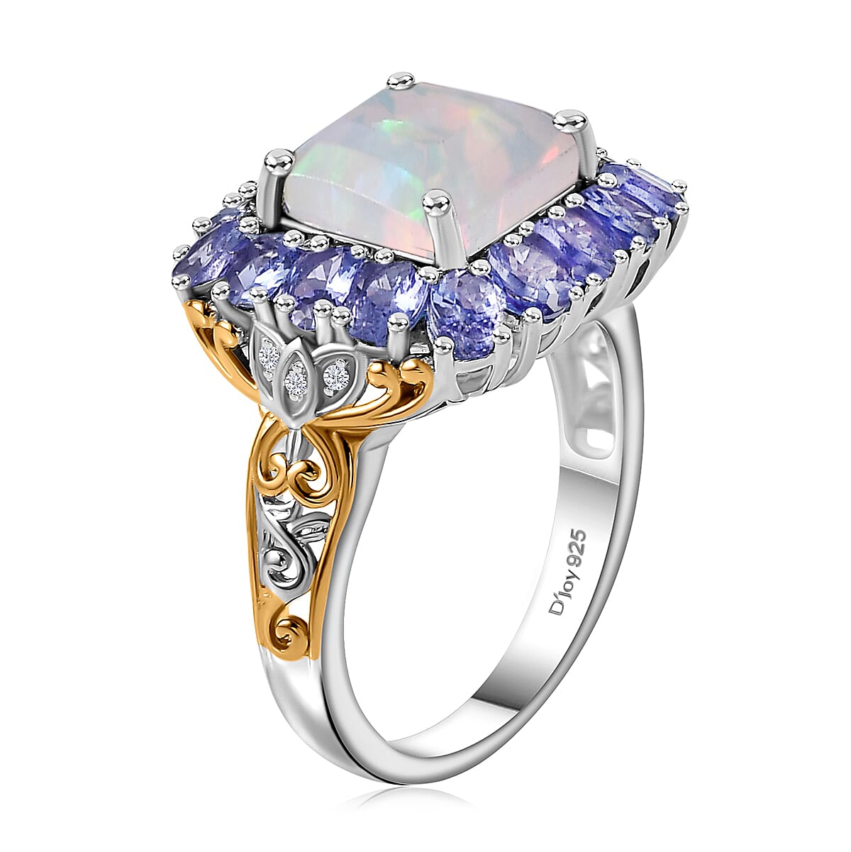 Premium Ethiopian Welo Opal and Multi Gemstone 5.50 ctw Moonlit Garden Ring in 18K Vermeil YG and Rhodium Over Sterling Silver (Size 10.0)
