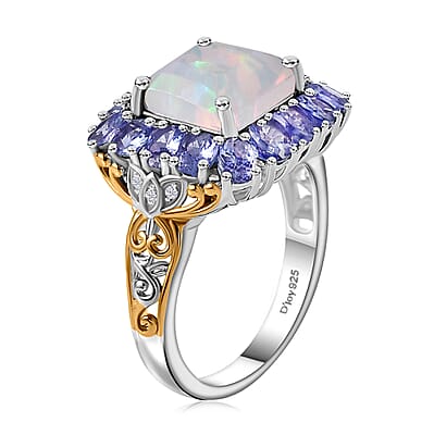 Premium Ethiopian Welo Opal and Multi Gemstone 5.50 ctw Moonlit Garden Ring in 18K Vermeil YG and Rhodium Over Sterling Silver (Size 10.0)