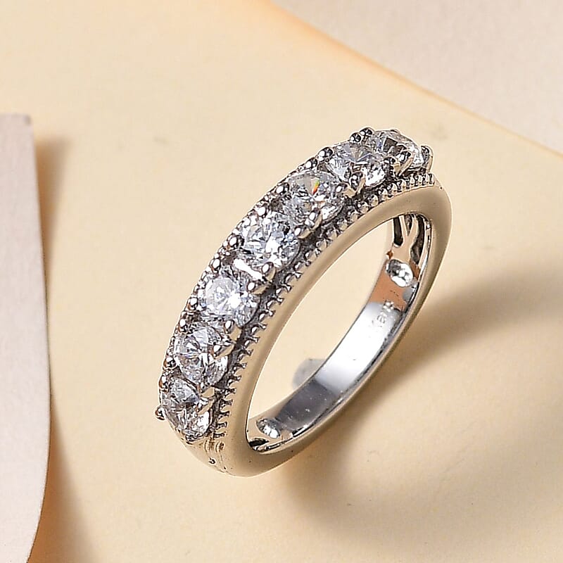 Karis Simulated Diamond 7 Stone Ring in Platinum Bond (Size 10.0)