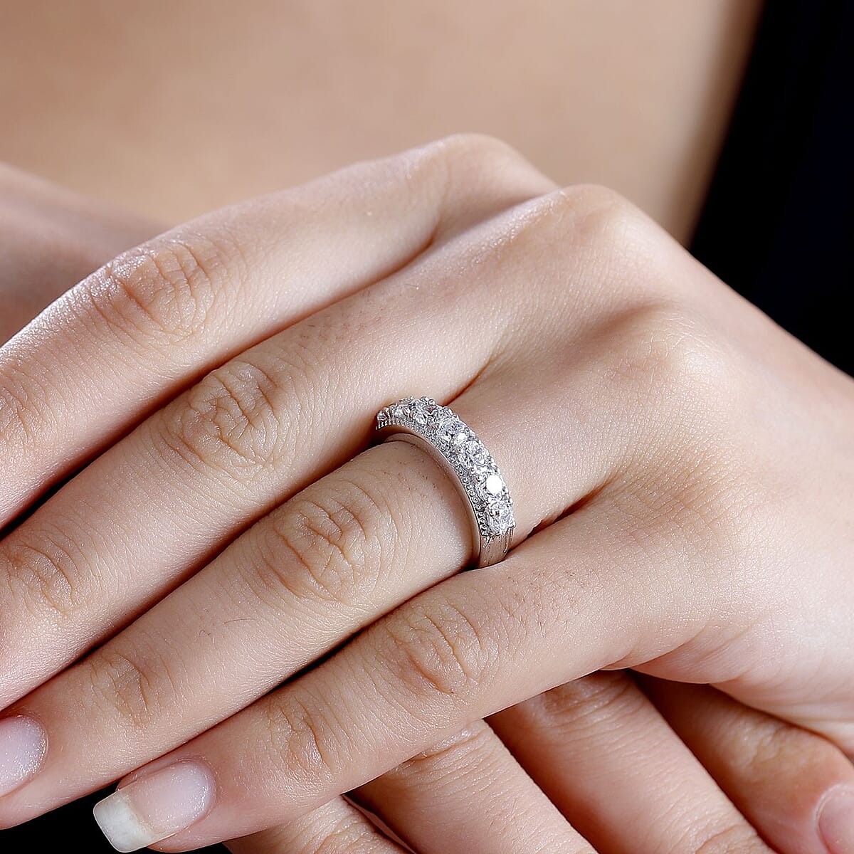 Karis Simulated Diamond 7 Stone Ring in Platinum Bond (Size 10.0) 2.25 ctw image number 1