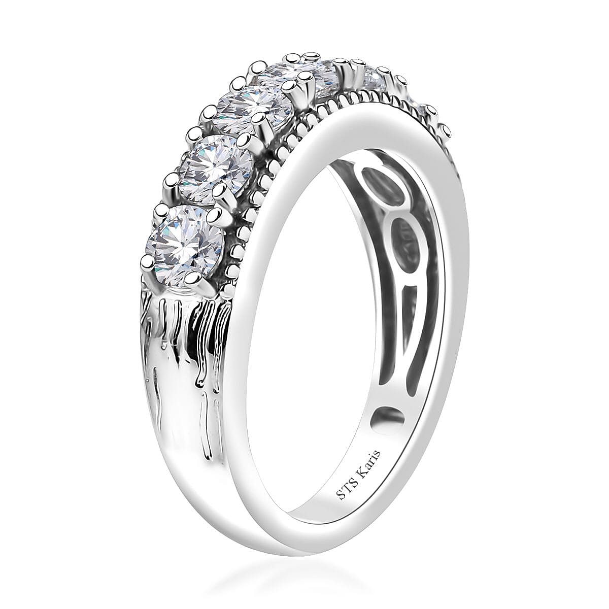 Karis Simulated Diamond 7 Stone Ring in Platinum Bond (Size 6.0) image number 2