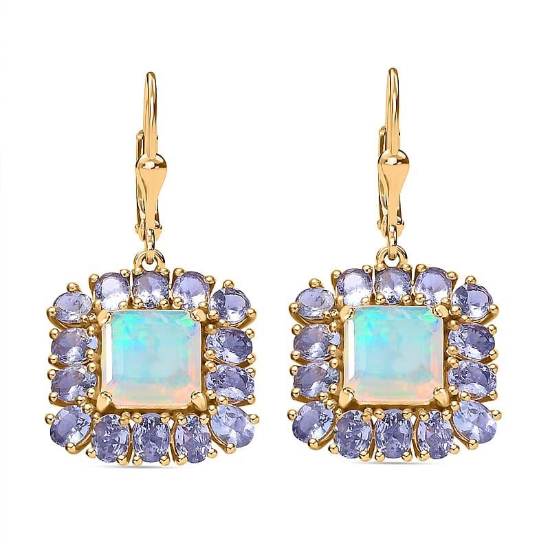 D'Joy Premium Ethiopian Welo Opal and Tanzanite 8.00 ctw Moonlit Garden Earrings in 18K Vermeil Yellow Gold Over Sterling Silver