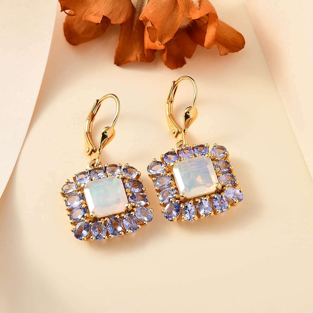 TLV Premium Ethiopian Welo Opal, Tanzanite  Earrings in 18K Vermeil YG Over Sterling Silver 8.00 ctw image number 1