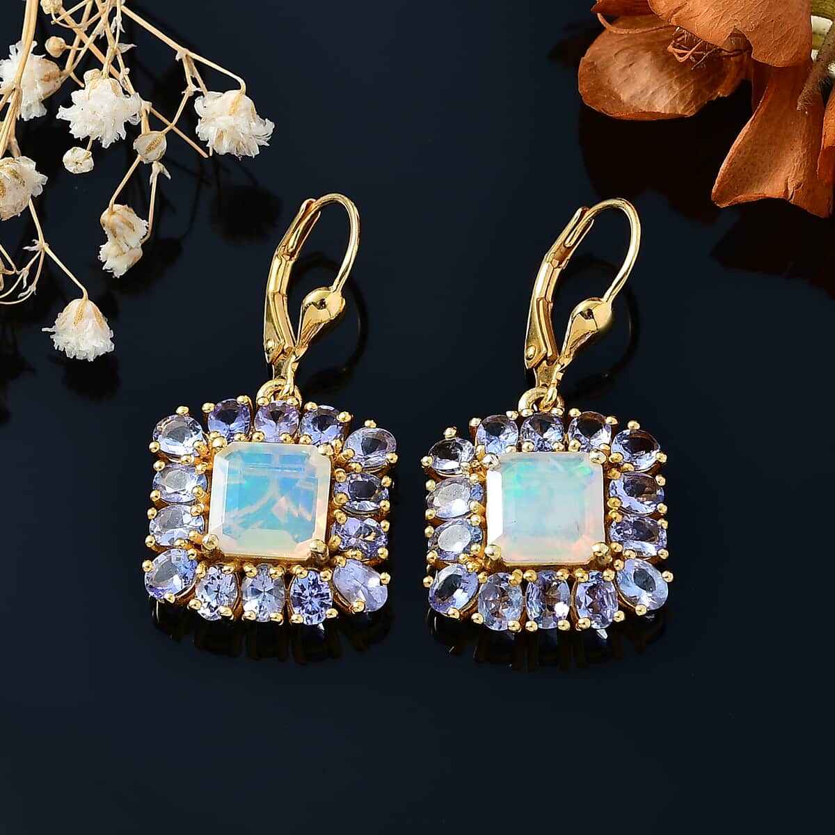 TLV Premium Ethiopian Welo Opal, Tanzanite  Earrings in 18K Vermeil YG Over Sterling Silver 8.00 ctw image number 2