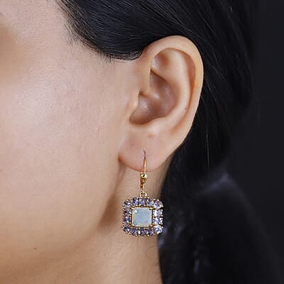 D'Joy Premium Ethiopian Welo Opal and Tanzanite 8.00 ctw Moonlit Garden Earrings in 18K Vermeil Yellow Gold Over Sterling Silver