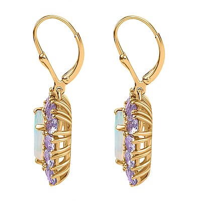 D'Joy Premium Ethiopian Welo Opal and Tanzanite 8.00 ctw Moonlit Garden Earrings in 18K Vermeil Yellow Gold Over Sterling Silver