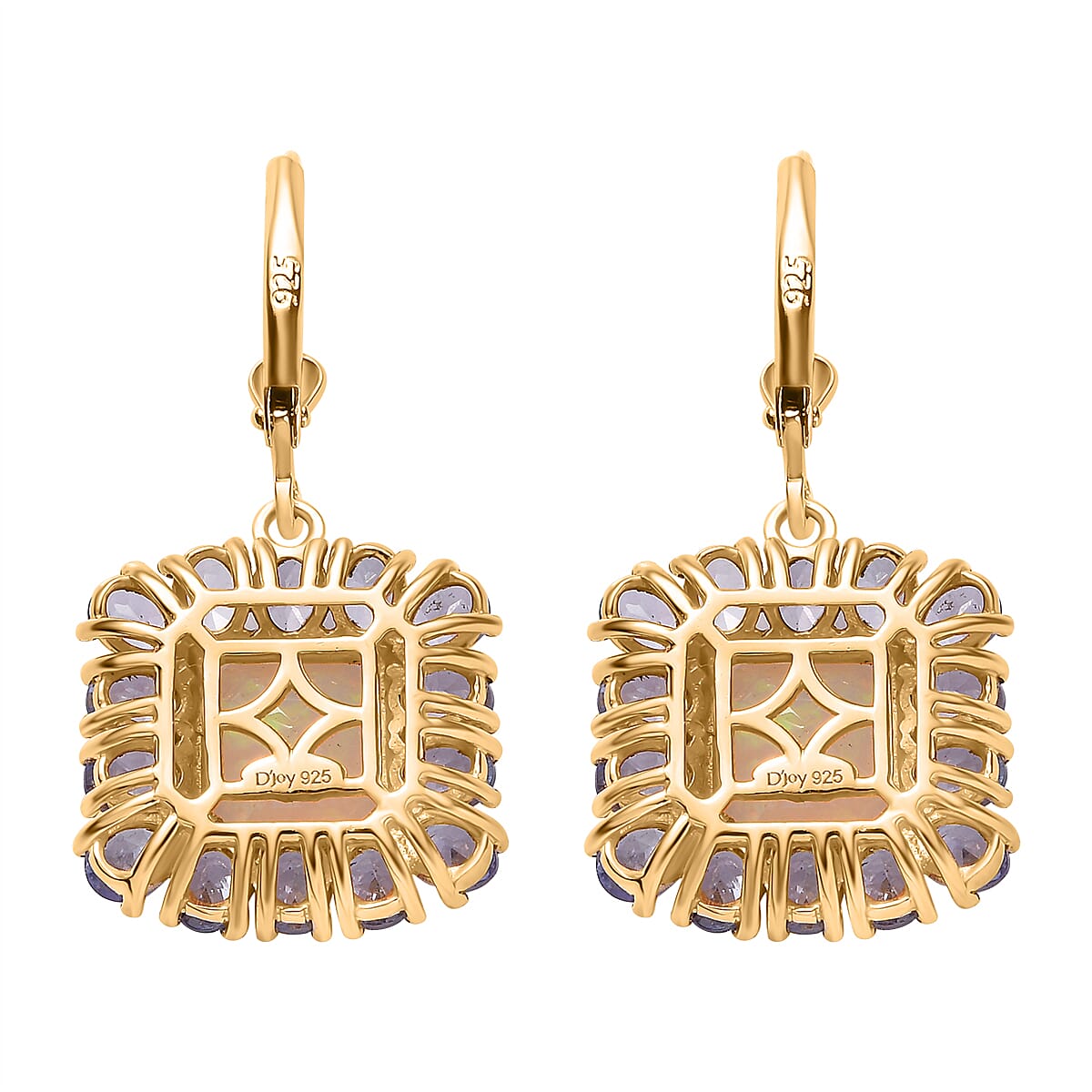 D'Joy Premium Ethiopian Welo Opal and Tanzanite 8.00 ctw Moonlit Garden Earrings in 18K Vermeil Yellow Gold Over Sterling Silver