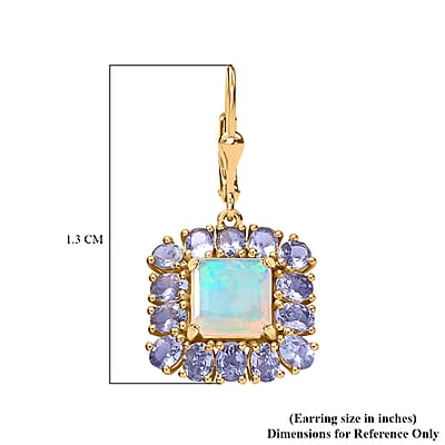 D'Joy Premium Ethiopian Welo Opal and Tanzanite 8.00 ctw Moonlit Garden Earrings in 18K Vermeil Yellow Gold Over Sterling Silver