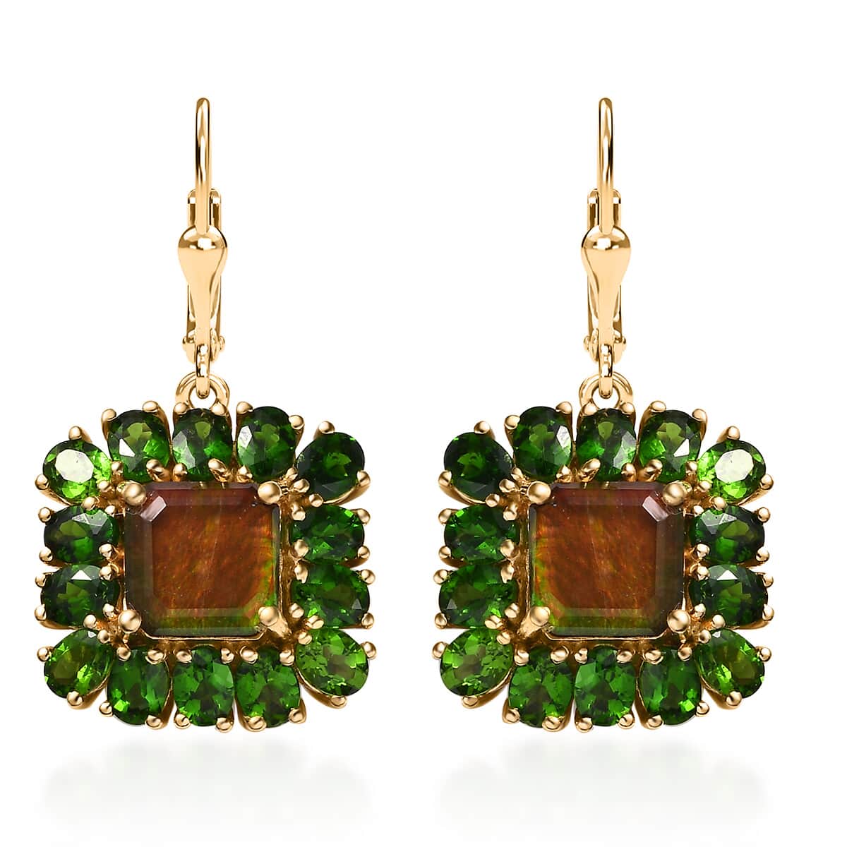 Premium Canadian Ammolite and Chrome Diopside 9.85 ctw Moonlit Garden Earrings in 18K Vermeil Yellow Gold Over Sterling Silver image number 0