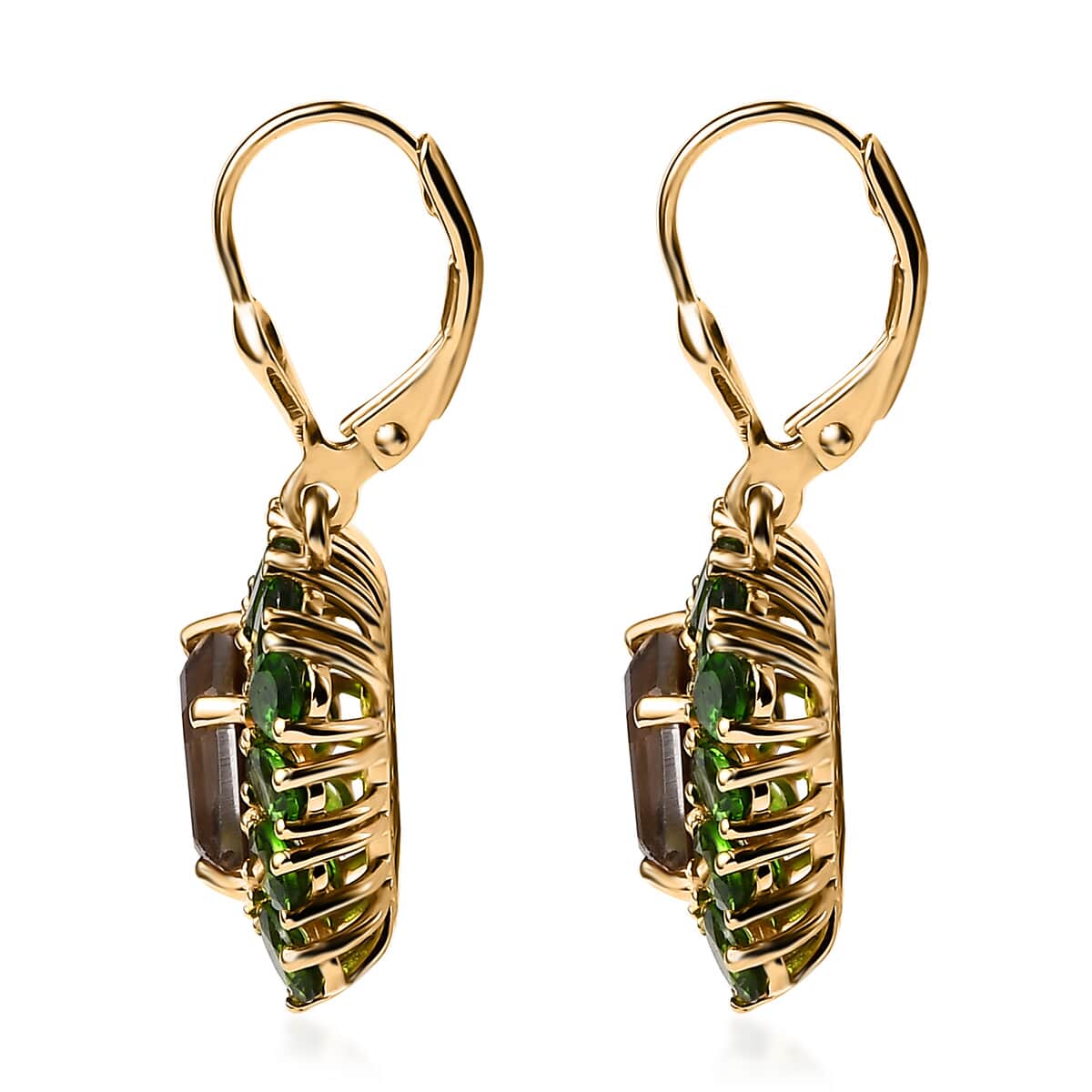 Premium Canadian Ammolite and Chrome Diopside 9.85 ctw Moonlit Garden Earrings in 18K Vermeil Yellow Gold Over Sterling Silver image number 3