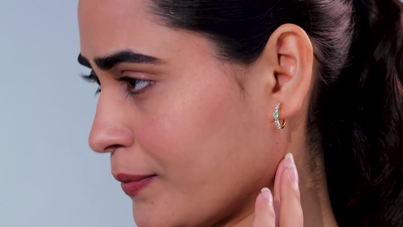 D'Joy Boyaca Colombian Emerald and White Zircon 1.10 ctw Art Deco Earrings in 18K Vermeil Yellow Gold Over Sterling Silver