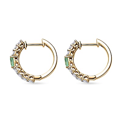 D'Joy Boyaca Colombian Emerald and White Zircon 1.10 ctw Art Deco Earrings in 18K Vermeil Yellow Gold Over Sterling Silver