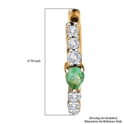 D'Joy Boyaca Colombian Emerald and White Zircon 1.10 ctw Art Deco Earrings in 18K Vermeil Yellow Gold Over Sterling Silver