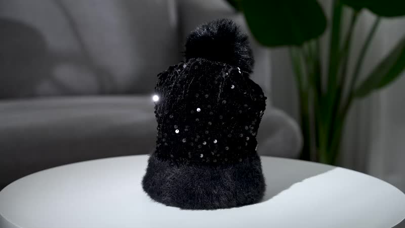 Set of 2 Winter Sequin Knitted Hat - Black and Golden