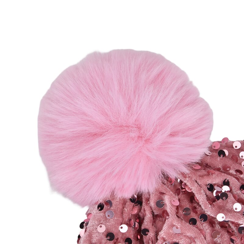 Set of 2 Pink and Navy Sequin Knit Beanies - One Size Fits Most