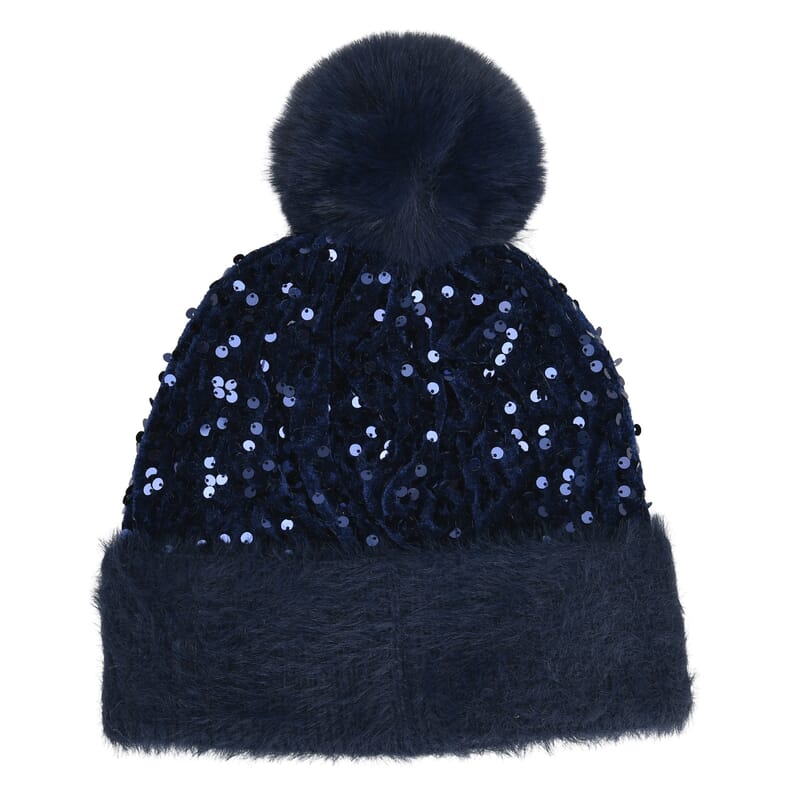 Set of 2 Pink and Navy Sequin Knit Beanies - One Size Fits Most