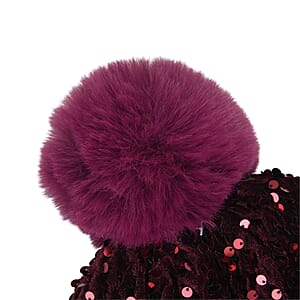 Set of 2 Wine and Blue Sequin Knit Beanies - One Size Fits Most