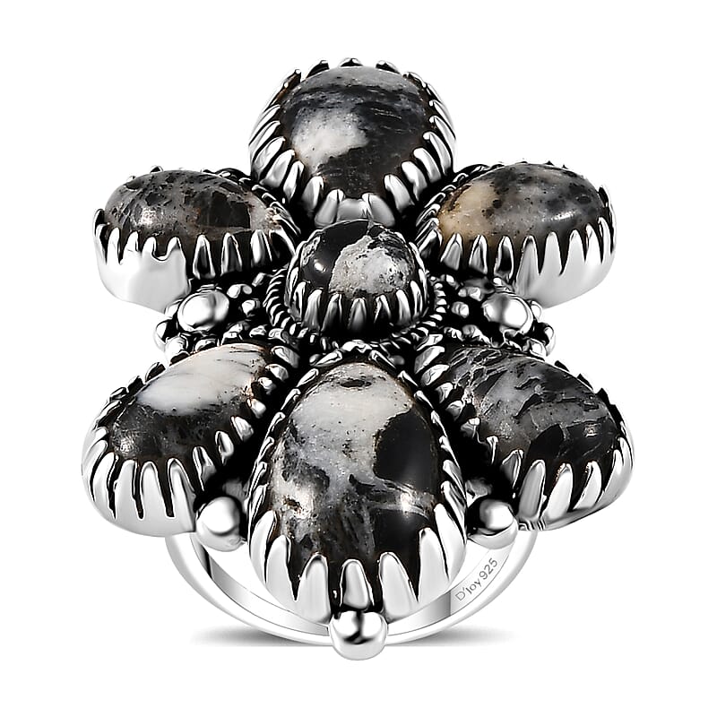 Artisan Crafted White Buffalo 21.60 ctw Floral Ring in Sterling Silver (Size 10.0)