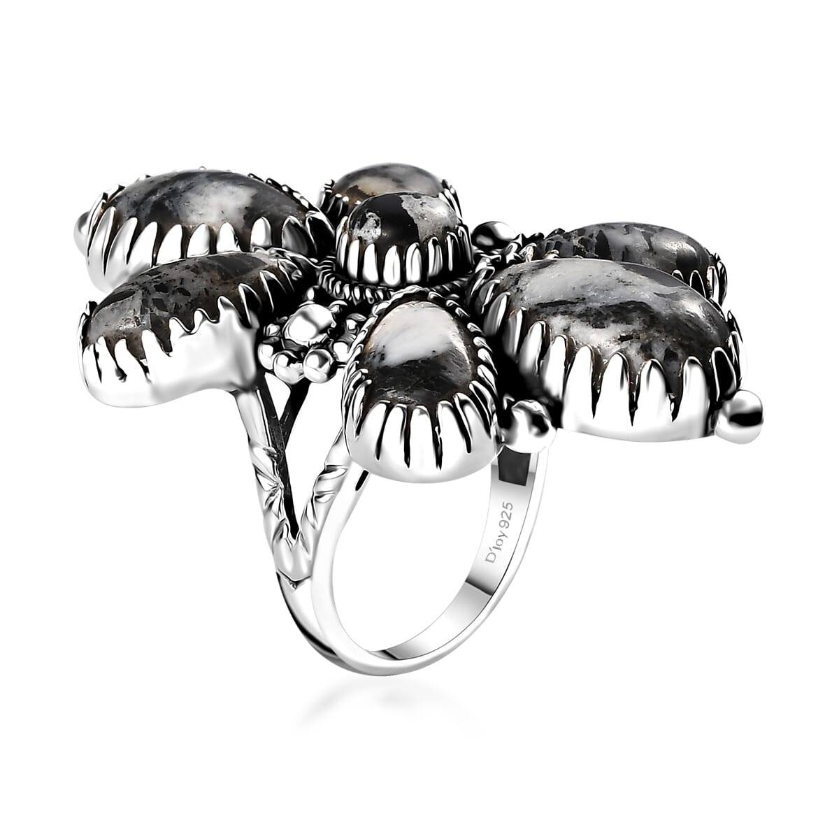 Artisan Crafted White Buffalo 21.60 ctw Floral Ring in Sterling Silver (Size 9.0) image number 3