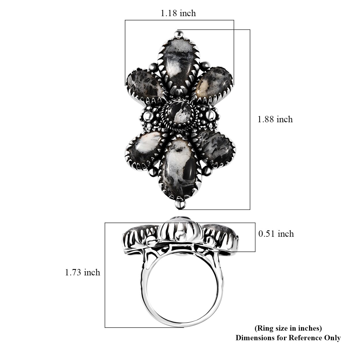 Artisan Crafted White Buffalo 21.60 ctw Floral Ring in Sterling Silver (Size 9.0) image number 5