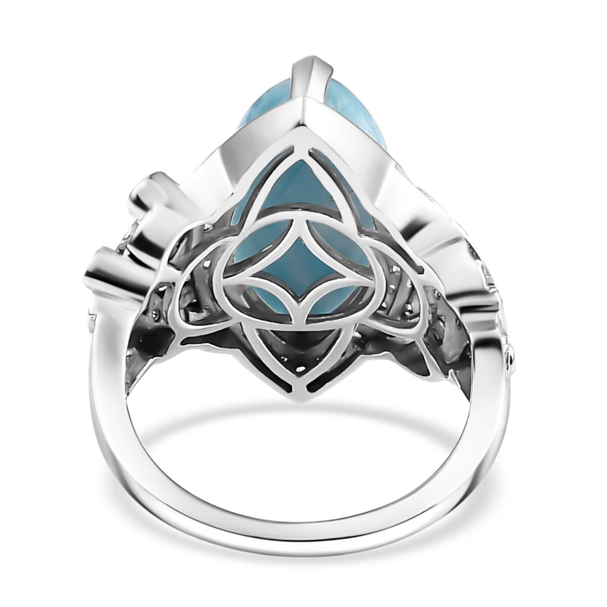 Larimar, White Zircon Ring in Rhodium Over Sterling Silver (Size 7.0) 8.00 ctw image number 4