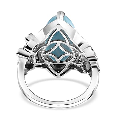 Larimar and White Zircon 8.00 ctw Starfish Ring in Rhodium Over Sterling Silver (Size 10.0)