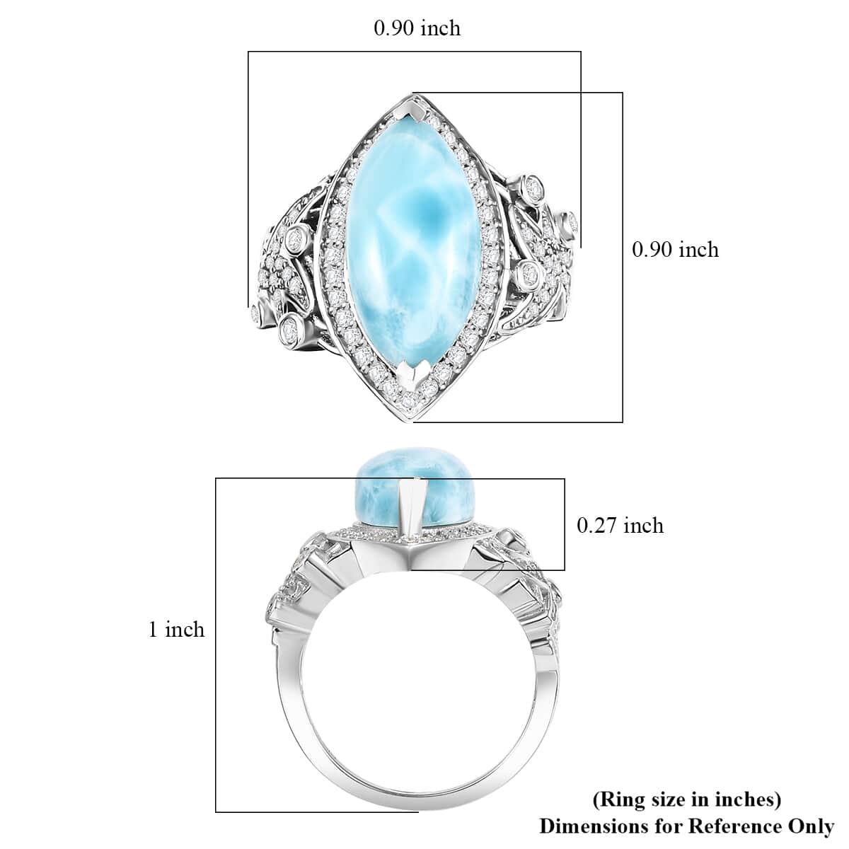 Larimar, White Zircon Ring in Rhodium Over Sterling Silver (Size 7.0) 8.00 ctw image number 5