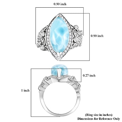 Larimar and White Zircon 8.00 ctw Starfish Ring in Rhodium Over Sterling Silver (Size 10.0)