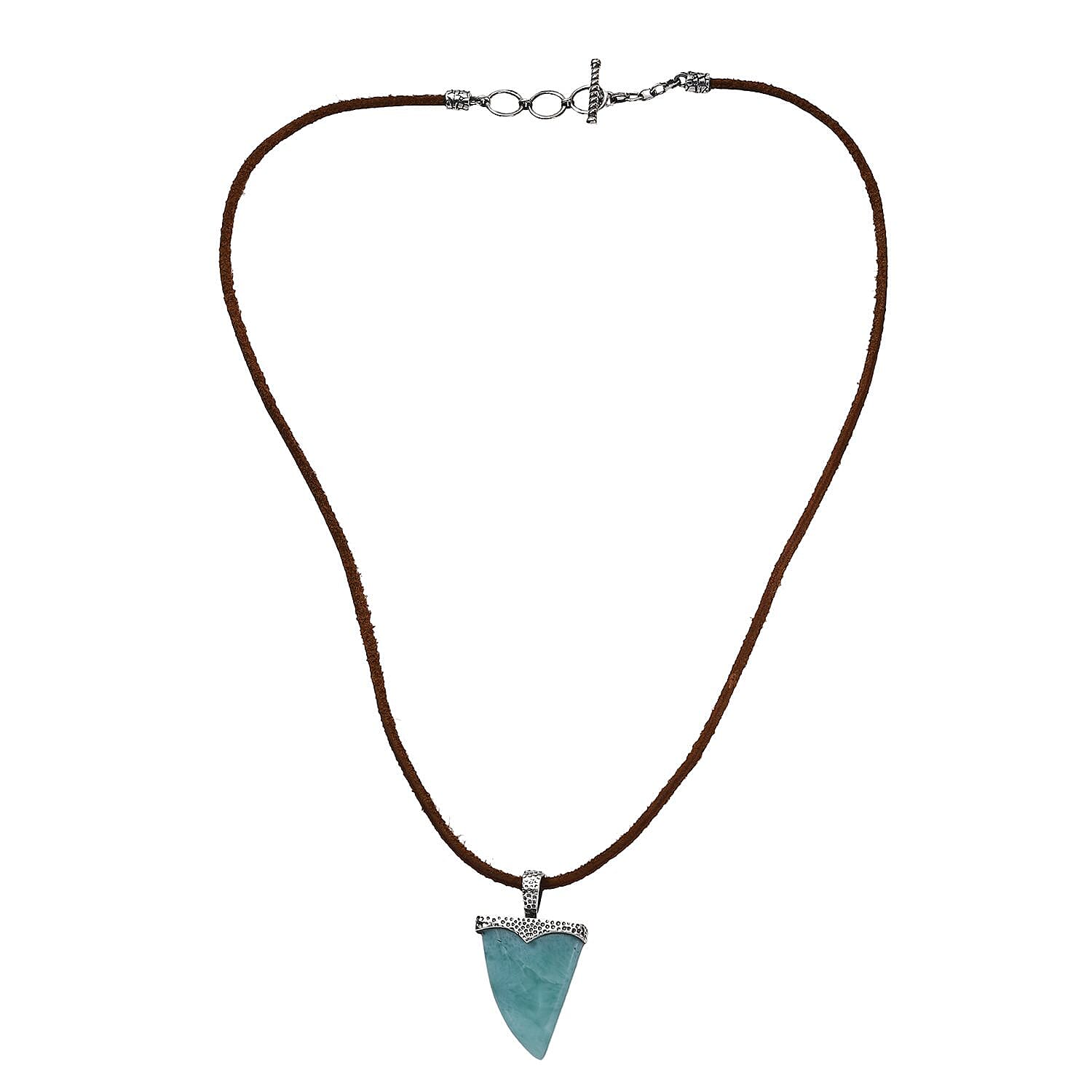 D'Joy Artisan Crafted Larimar 26.35 ctw Shark Tooth Necklace in Black Oxidized Sterling Silver 20 Inches