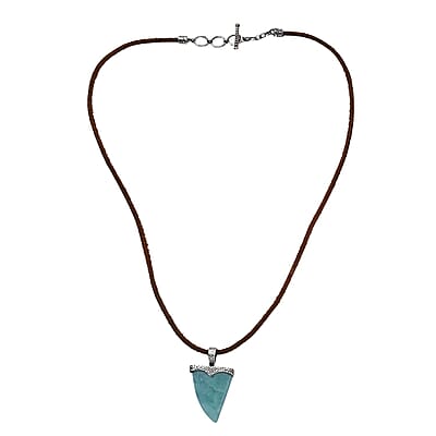 D'Joy Artisan Crafted Larimar 26.35 ctw Shark Tooth Necklace in Black Oxidized Sterling Silver 20 Inches