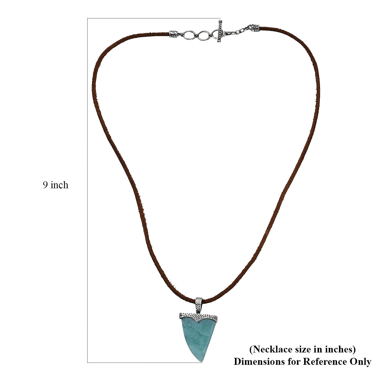 D'Joy Artisan Crafted Larimar 26.35 ctw Shark Tooth Necklace in Black Oxidized Sterling Silver 20 Inches