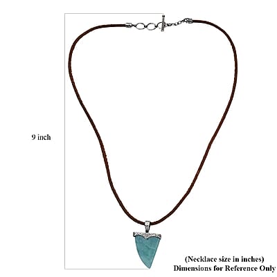 D'Joy Artisan Crafted Larimar 26.35 ctw Shark Tooth Necklace in Black Oxidized Sterling Silver 20 Inches
