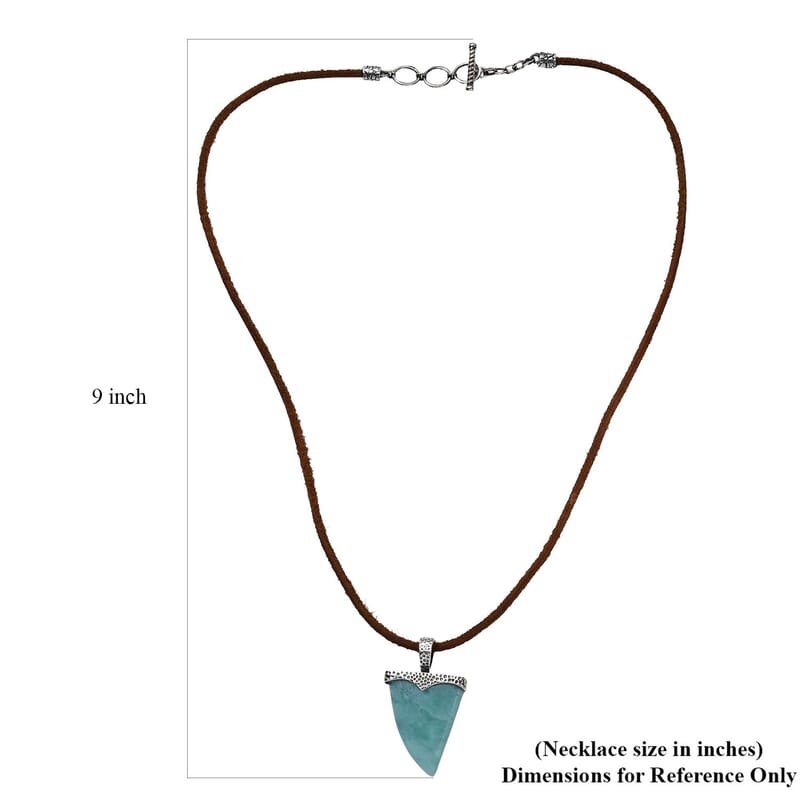 D'Joy Artisan Crafted Larimar 26.35 ctw Shark Tooth Necklace in Black Oxidized Sterling Silver 20 Inches