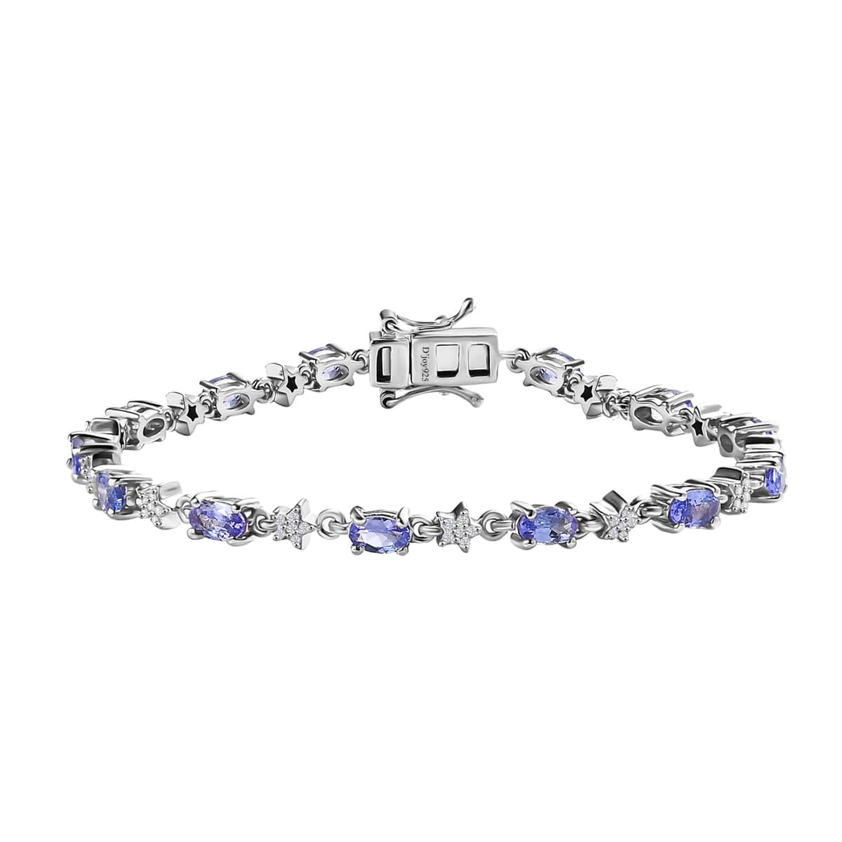 Tanzanite, White Zircon Bracelet in Rhodium Over Sterling Silver (7.25 In) 3.85 ctw image number 0