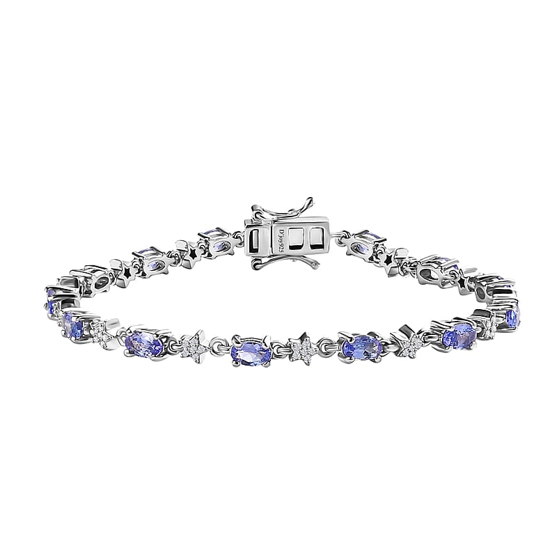 Tanzanite and White Zircon 3.85 ctw Celestial Bracelet in Rhodium Over Sterling Silver (7.25 In)