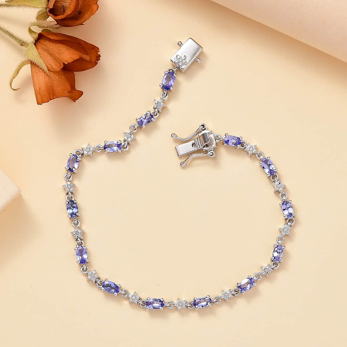 Tanzanite, White Zircon Bracelet in Rhodium Over Sterling Silver (7.25 In) 3.85 ctw image number 1