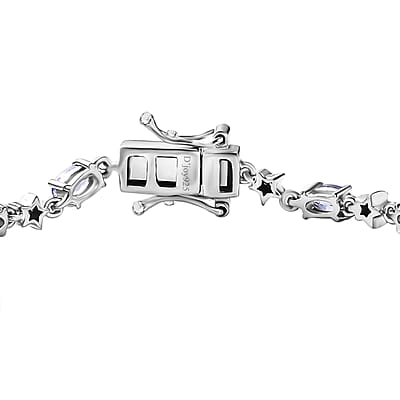Tanzanite and White Zircon 3.85 ctw Celestial Bracelet in Rhodium Over Sterling Silver (7.25 In)