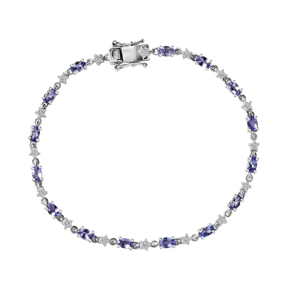 Tanzanite and White Zircon 4.00 ctw Celestial Bracelet in Rhodium Over Sterling Silver (8.00 In) image number 0