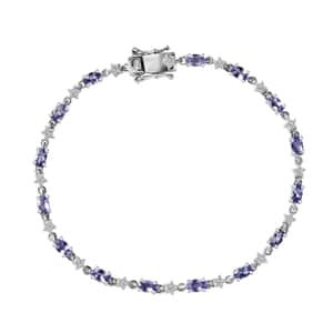 Tanzanite and White Zircon 4.00 ctw Celestial Bracelet in Rhodium Over Sterling Silver (8.00 In)