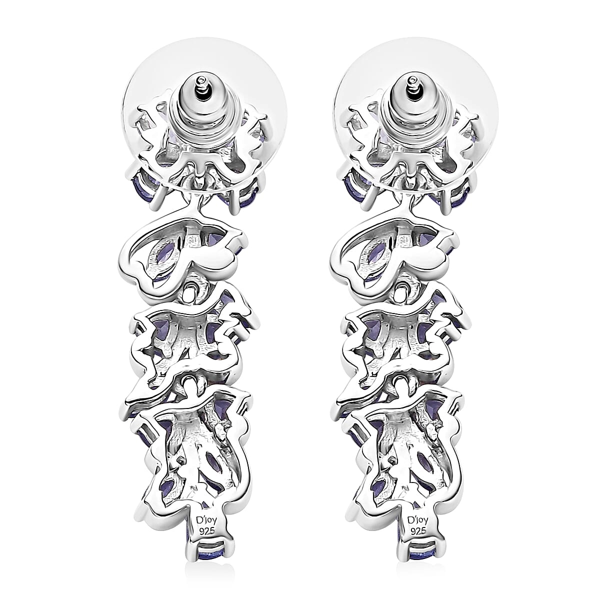 Tanzanite and White Zircon 3.85 ctw Butterfly and Blooming Flower Earrings in Rhodium Over Sterling Silver