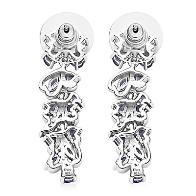 Tanzanite and White Zircon 3.85 ctw Butterfly and Blooming Flower Earrings in Rhodium Over Sterling Silver