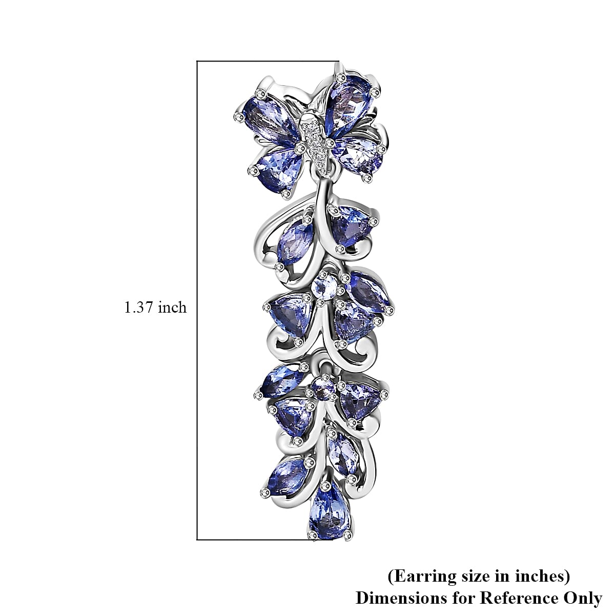 Tanzanite and White Zircon 3.85 ctw Butterfly and Blooming Flower Earrings in Rhodium Over Sterling Silver