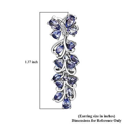 Tanzanite and White Zircon 3.85 ctw Butterfly and Blooming Flower Earrings in Rhodium Over Sterling Silver