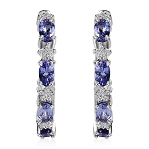 Tanzanite and White Zircon 2.00 ctw Celestial Earrings in Rhodium Over Sterling Silver