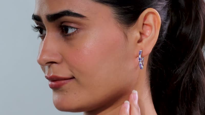 D'Joy Tanzanite and White Zircon 2.00 ctw Celestial Earrings in Rhodium Over Sterling Silver