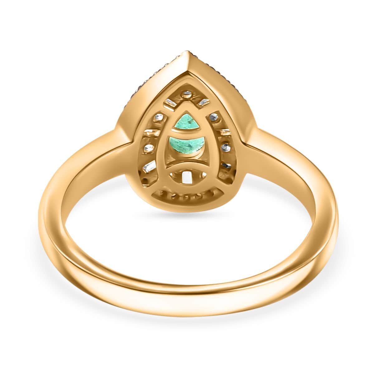 Boyaca Colombian Emerald, Brown and White Zircon 1.10 ctw Glamour Ring in 18K Vermeil Yellow Gold Over Sterling Silver image number 4