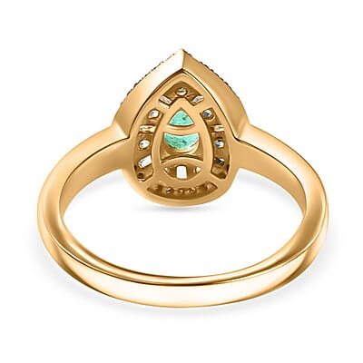 Boyaca Colombian Emerald, Brown and White Zircon 1.10 ctw Glamour Ring in 18K Vermeil Yellow Gold Over Sterling Silver (Size 6.0)