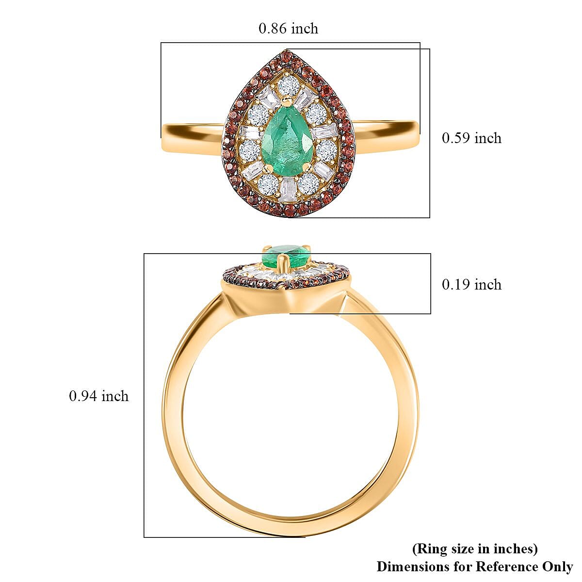 Boyaca Colombian Emerald, Brown and White Zircon 1.10 ctw Glamour Ring in 18K Vermeil Yellow Gold Over Sterling Silver (Size 6.0)